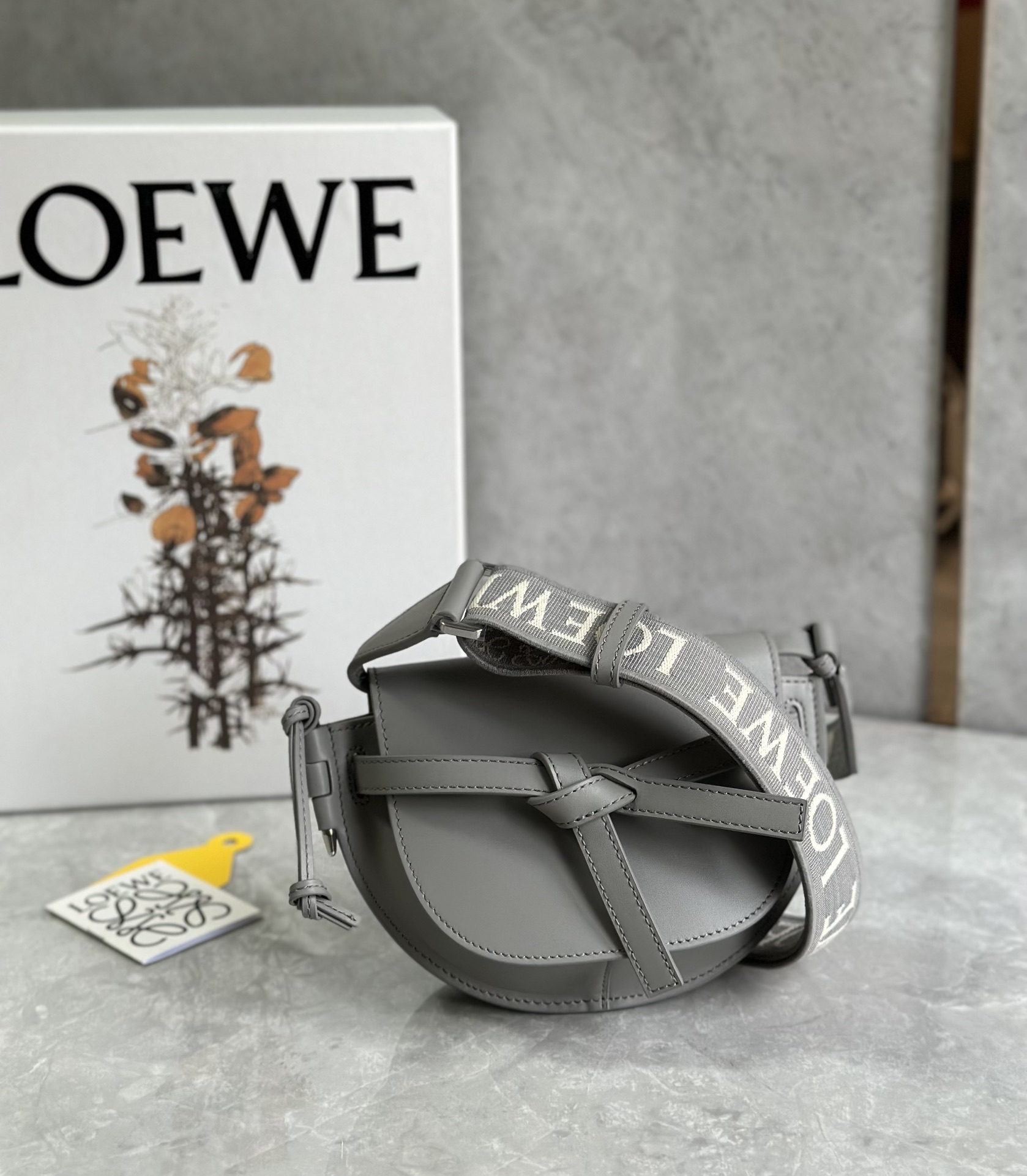 Loewe Mini Gate Dual Bag in Soft Calfskin and Jacquard Dark Grey